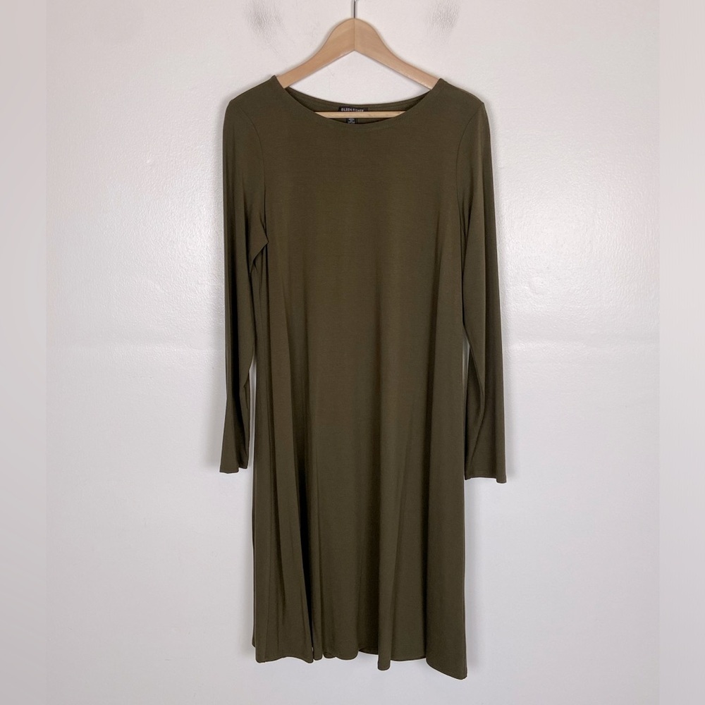 Eileen Fisher Long Sleeves Tunic Midi Dress Size M Color Green Soft Knit USA‎